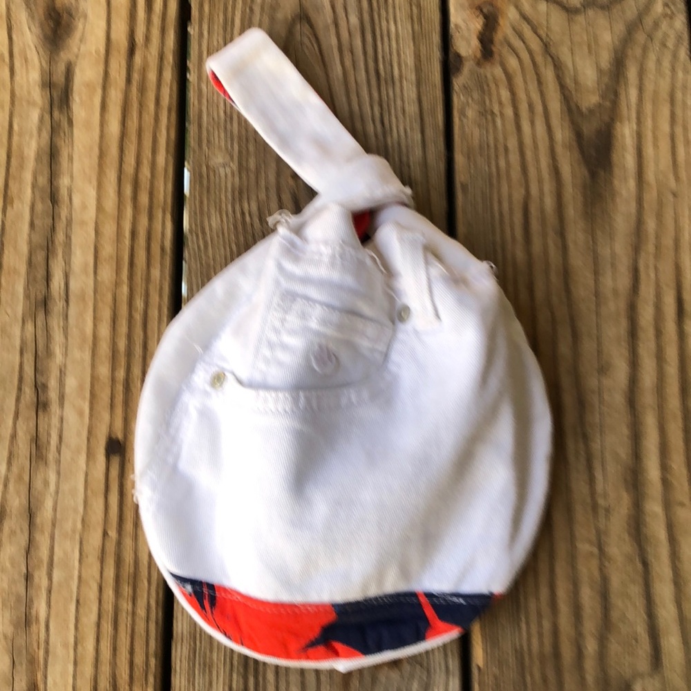 upcycled white denim👖Japanese knot 💼/wristlet